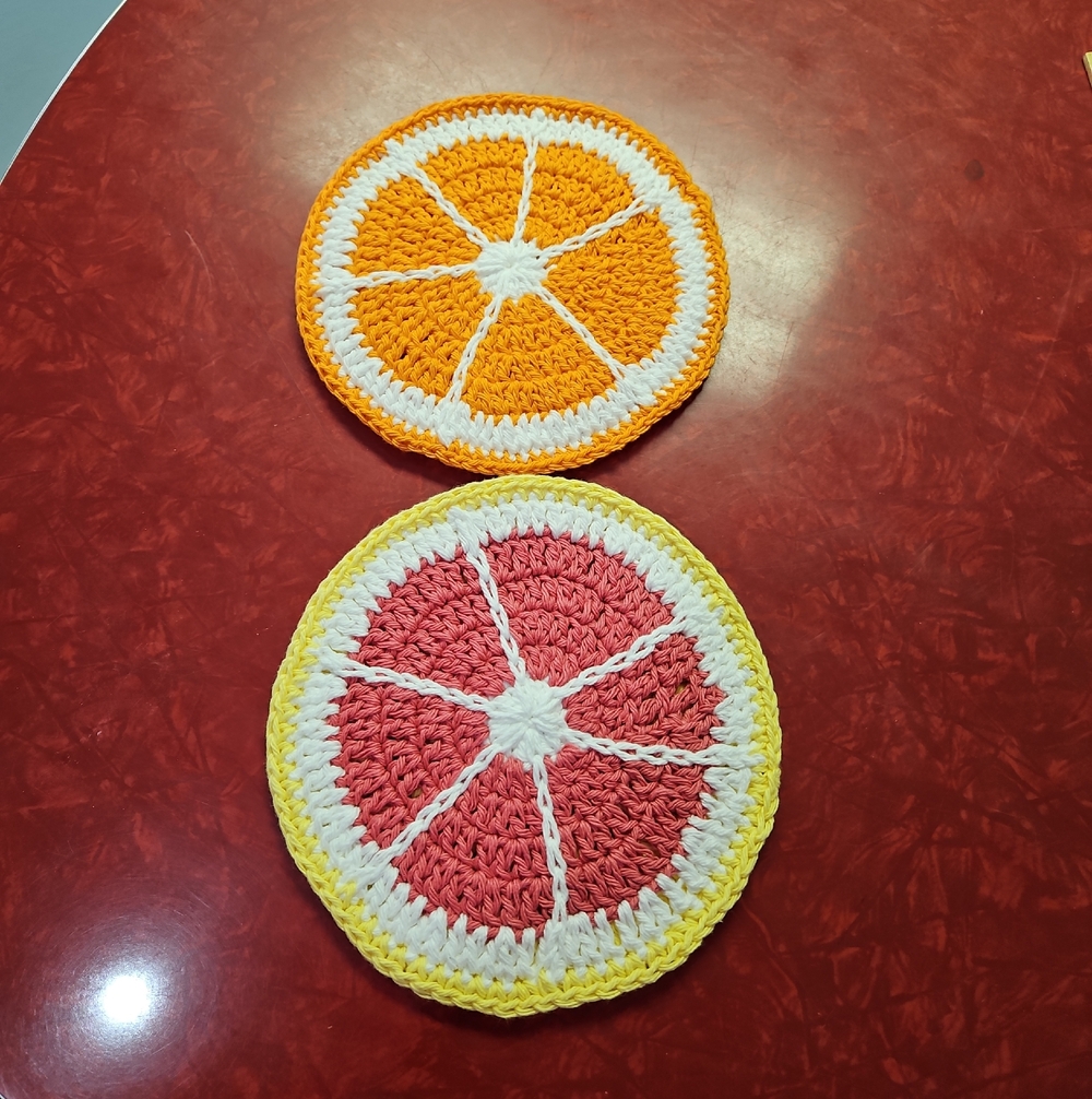 Handmade Citrus Crochet Hot Pad Set - Pink & Orange 7 1/2"